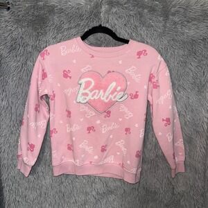 Barbie Crewneck Sweatshirt Pink Logo Graphics Girl's Size 12